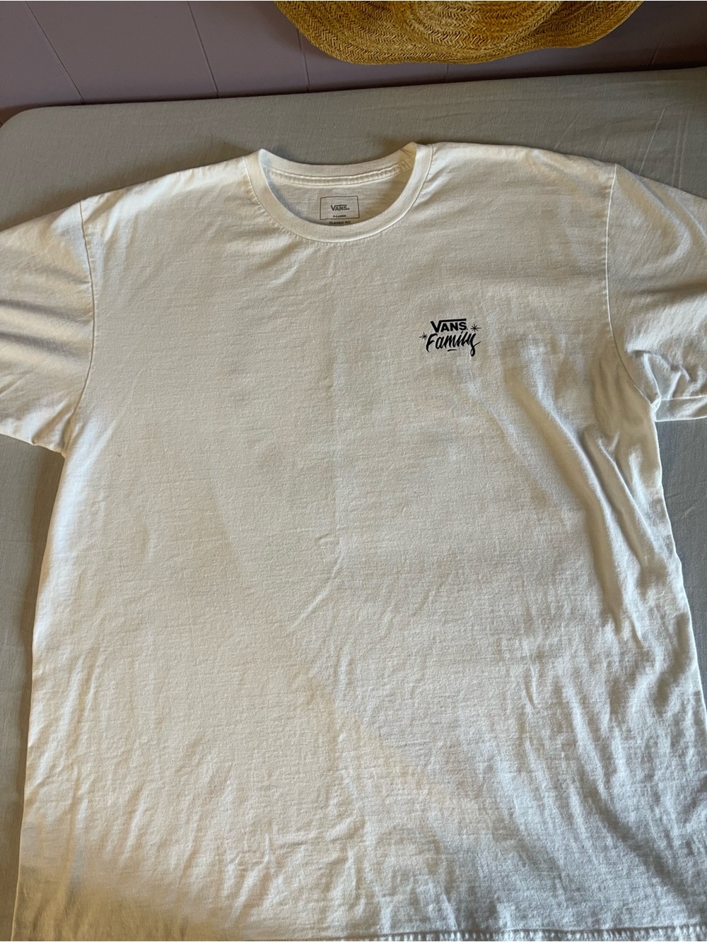 Vans White Crew Tee with Small Black 'Vans Family' Logo 100%cotton